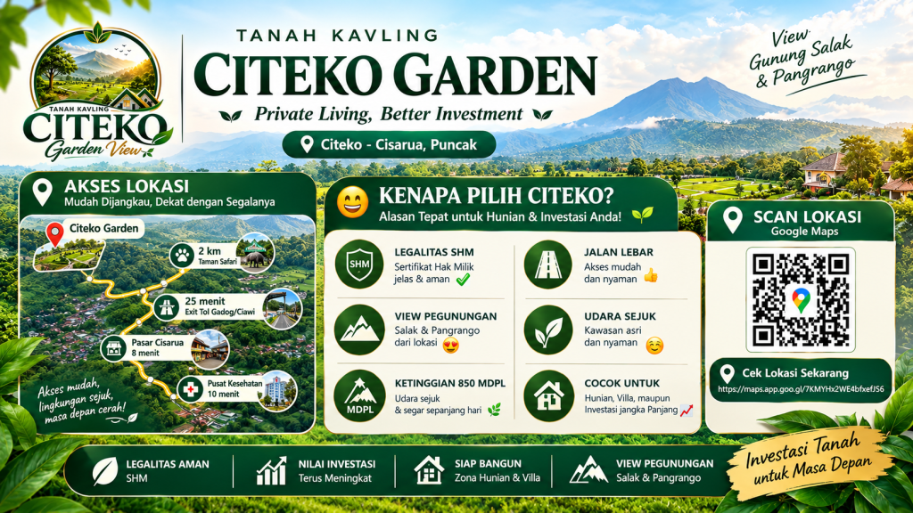 CITEKO GARDEN VIEW PUNCAK TANAH CISARUA DEKAT TAMAN SAFARI
